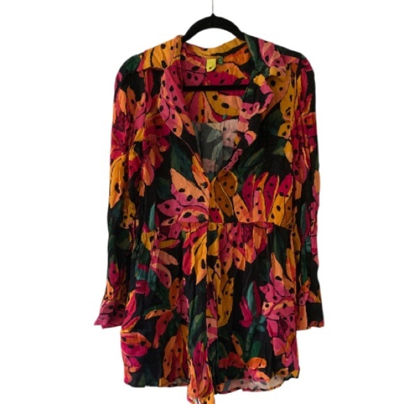 Farm Rio Tropical Flor de Banana Print Long Sleeve Romper Women's - Picture 5 of 13